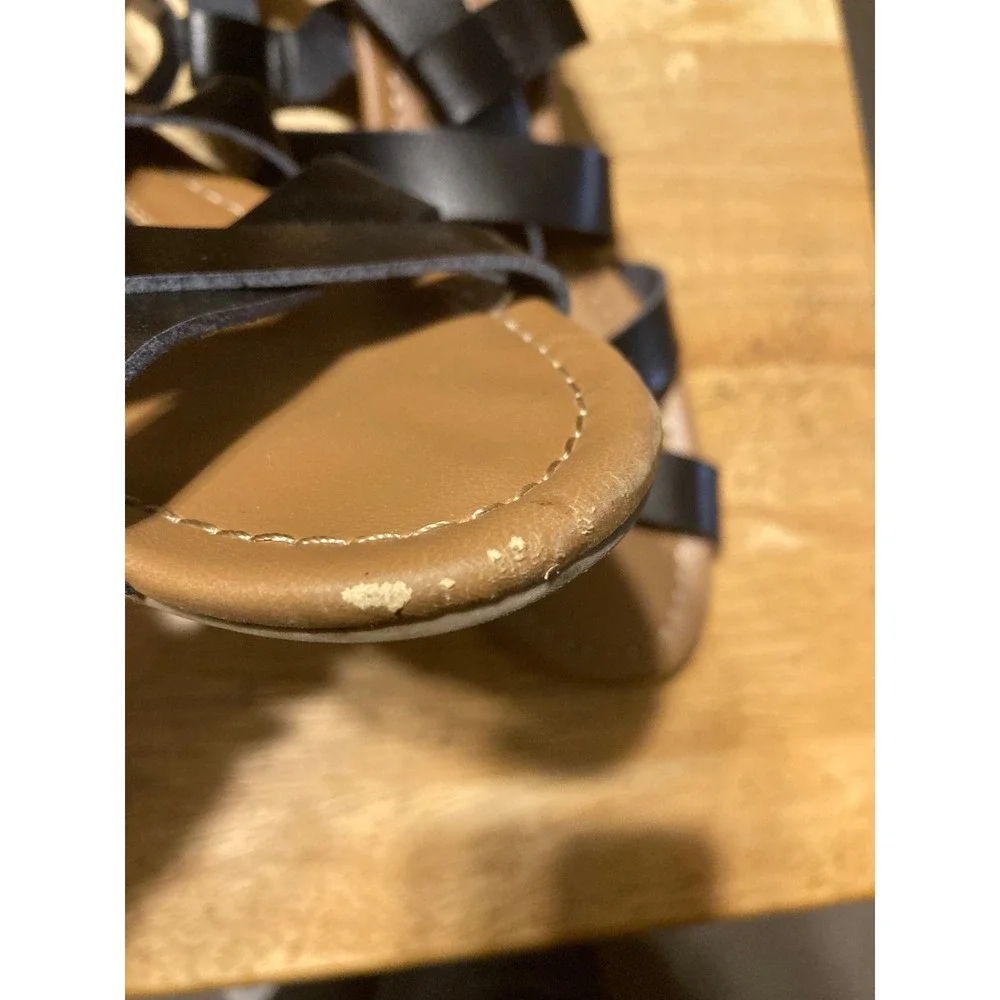 New Directions Womens Strappy Wedge Sandals Black Faux Leather‎ Size 9 Low Heel